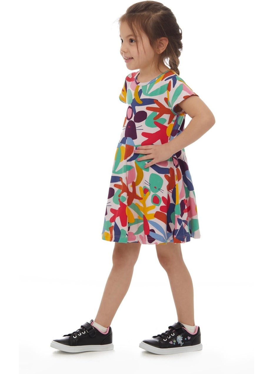 Cutouts Foliage Girl's Patterned Short Sleeve Dress
