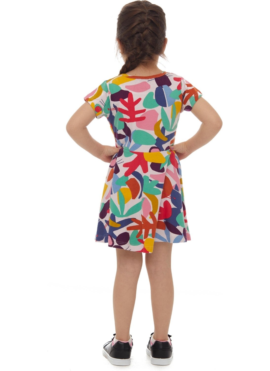 Cutouts Foliage Girl's Patterned Short Sleeve Dress