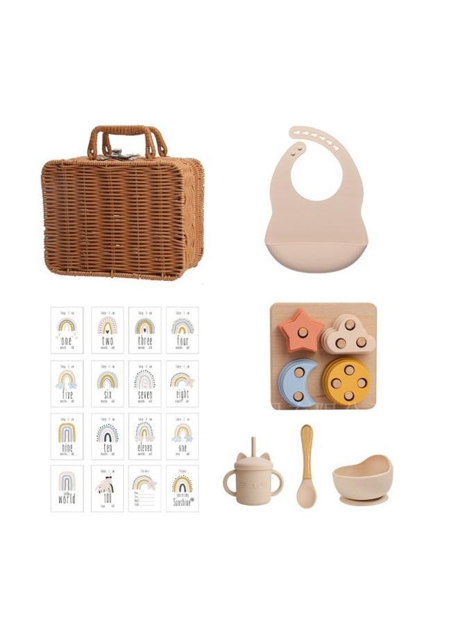 Vintage Baby Tableware Gift Box Set Imitation Rattan Baby Born Full Moon Accompanying Gift Box Six-piece Set