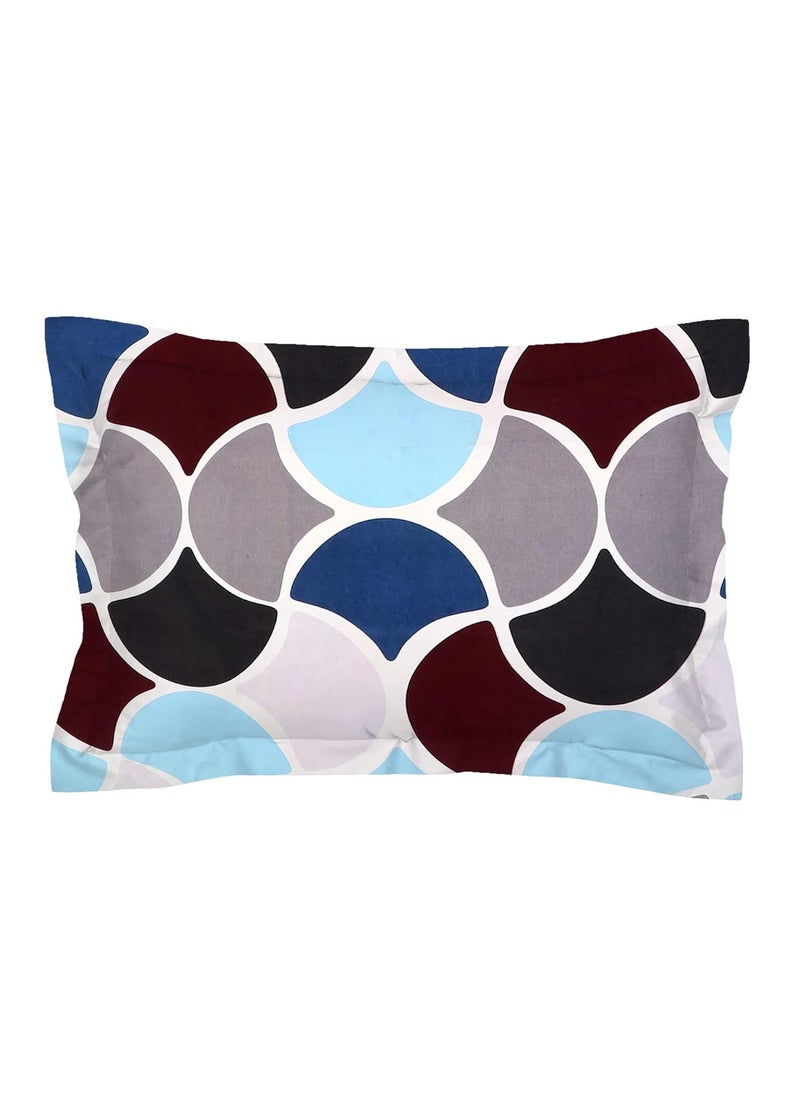 AEROHAVEN 180TC Glace Cotton Geometric Flat Double Bedsheet with 2 King Size Pillow Covers Blue Brown