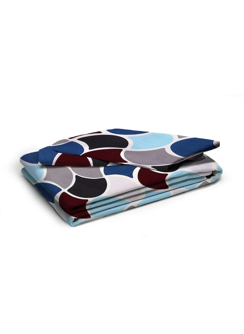 AEROHAVEN 180TC Glace Cotton Geometric Flat Double Bedsheet with 2 King Size Pillow Covers Blue Brown