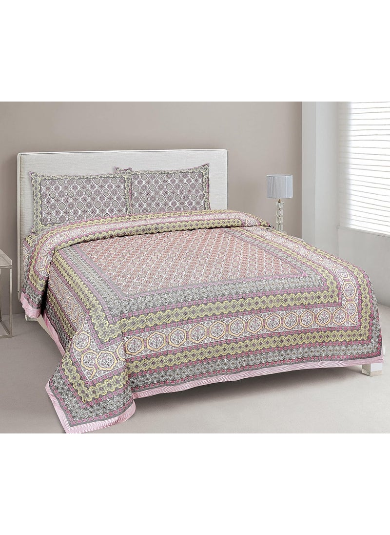 EasyGoods 240 TC Cotton Bedsheet for Double Bed Yellow MandlaEthnic33 Bedsheet King Size Bed CottonKing Size BedsheetDouble Bedsheet with 2 Pillow Covers 90x108 InchHandcrafted Bed Sheets