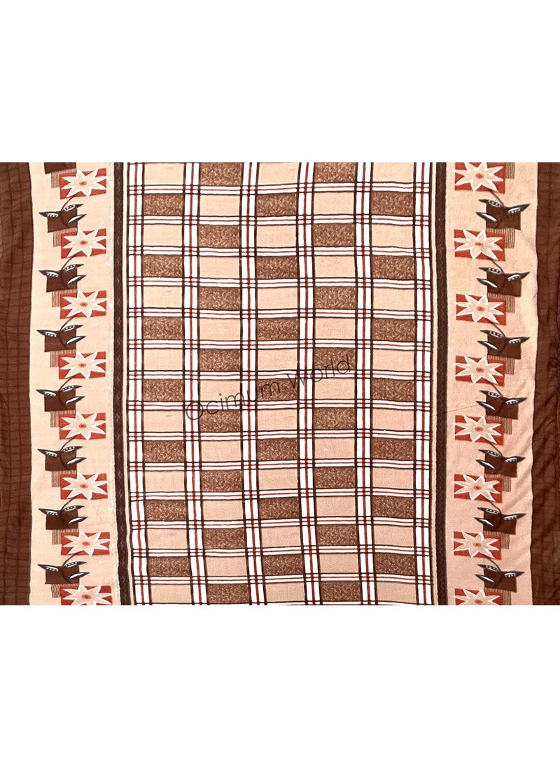 MORADO Woollen Heavy Fleece Warm Checkered Double Bedsheet with Two Pillow Covers with Zipper for Winters 90100 Inches Bright Brown