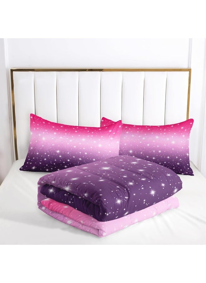 Nttopship3D Colorful Comforter Sets, Bedding Sets Full Size for Kids, Pink Purple Gradient Comforter Sets All Season 1 Comforter and 2 Pillowcases