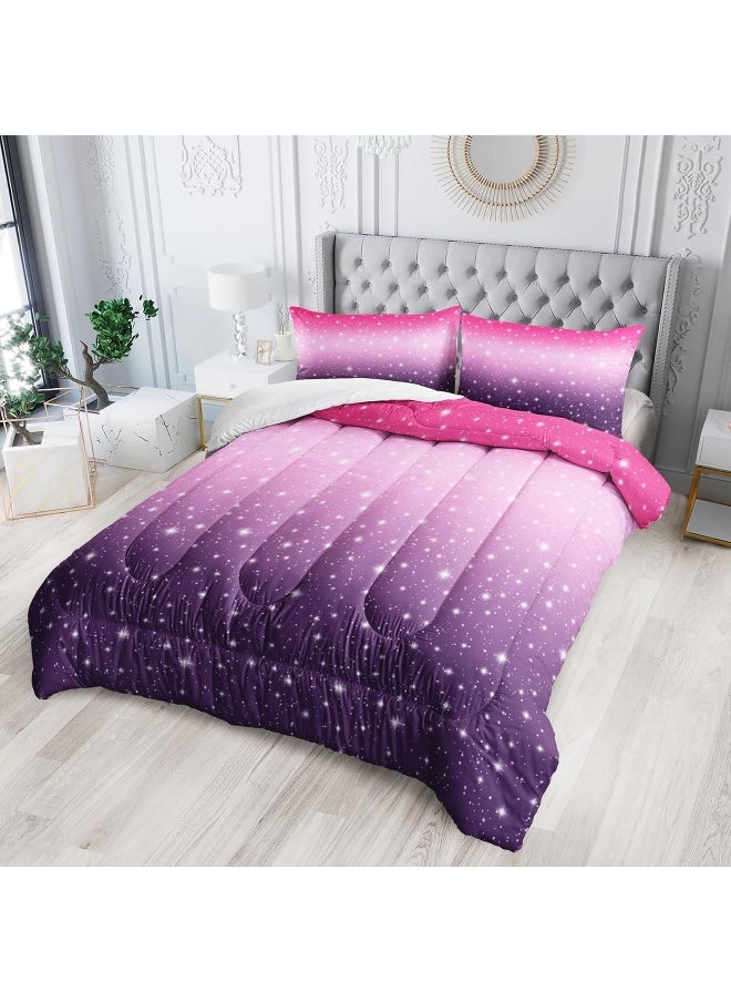 Nttopship3D Colorful Comforter Sets, Bedding Sets Full Size for Kids, Pink Purple Gradient Comforter Sets All Season 1 Comforter and 2 Pillowcases