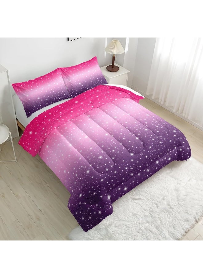 Nttopship3D Colorful Comforter Sets, Bedding Sets Full Size for Kids, Pink Purple Gradient Comforter Sets All Season 1 Comforter and 2 Pillowcases