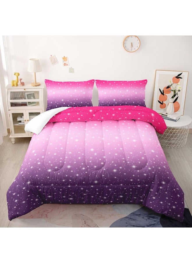 Nttopship3D Colorful Comforter Sets, Bedding Sets Full Size for Kids, Pink Purple Gradient Comforter Sets All Season 1 Comforter and 2 Pillowcases