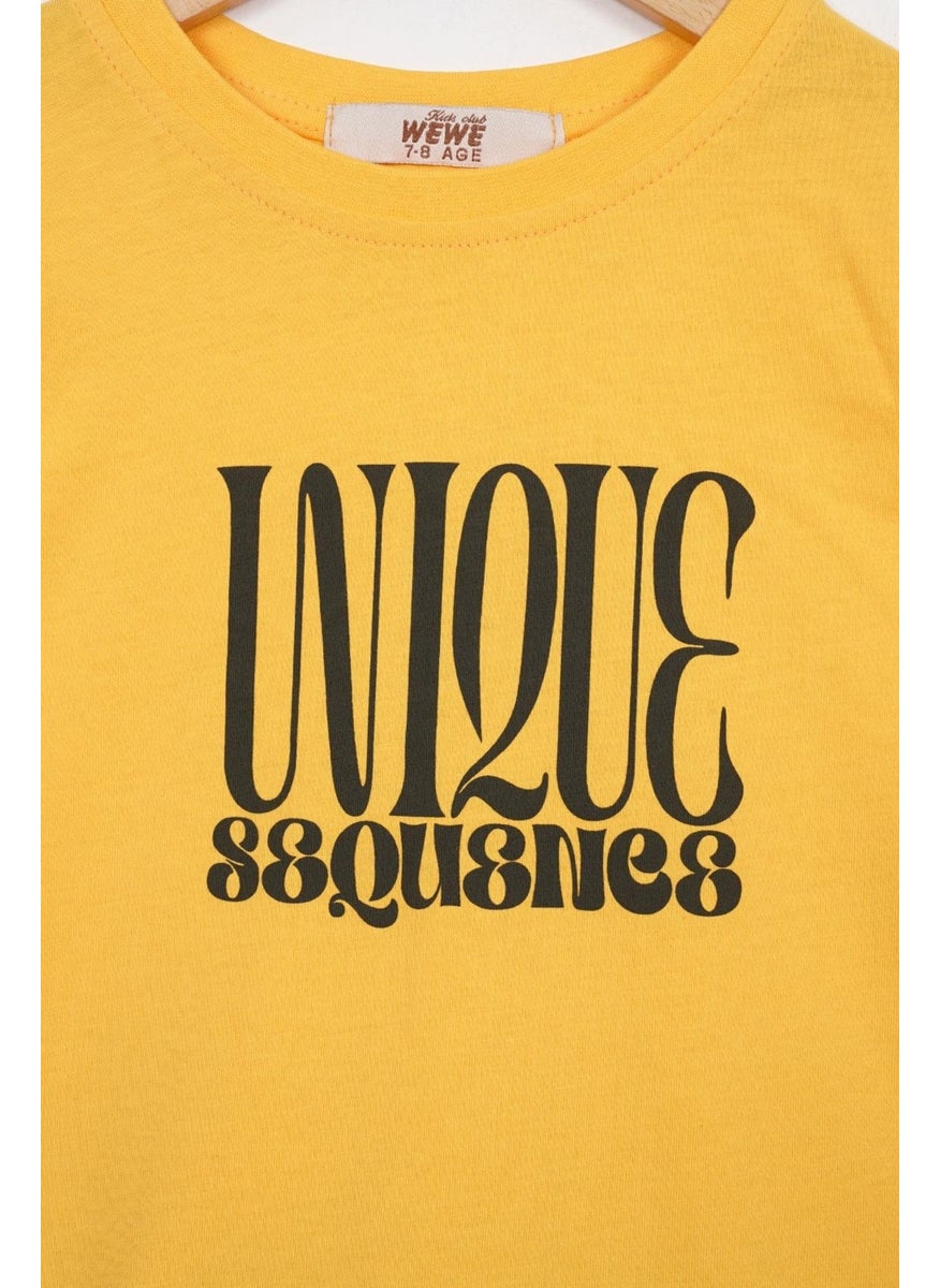 Text Printed Mustard Color Boy Shorts Set