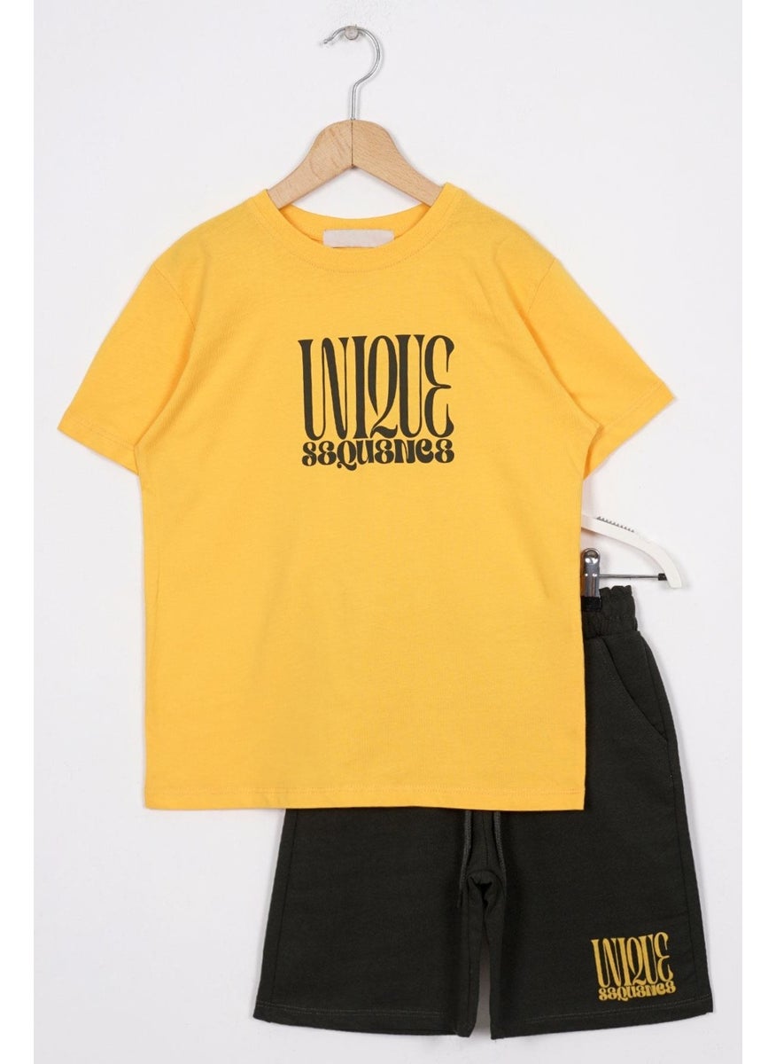 Text Printed Mustard Color Boy Shorts Set