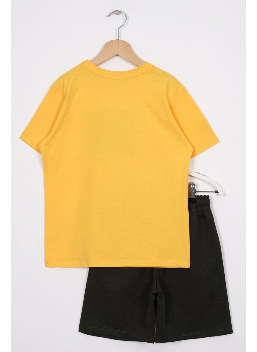 Text Printed Mustard Color Boy Shorts Set