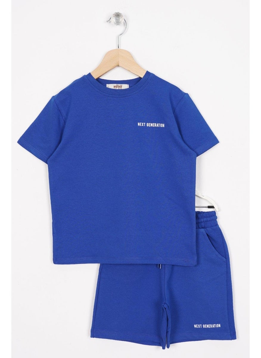 Crew Neck Short Sleeve Saxe Color Boy Shorts Set