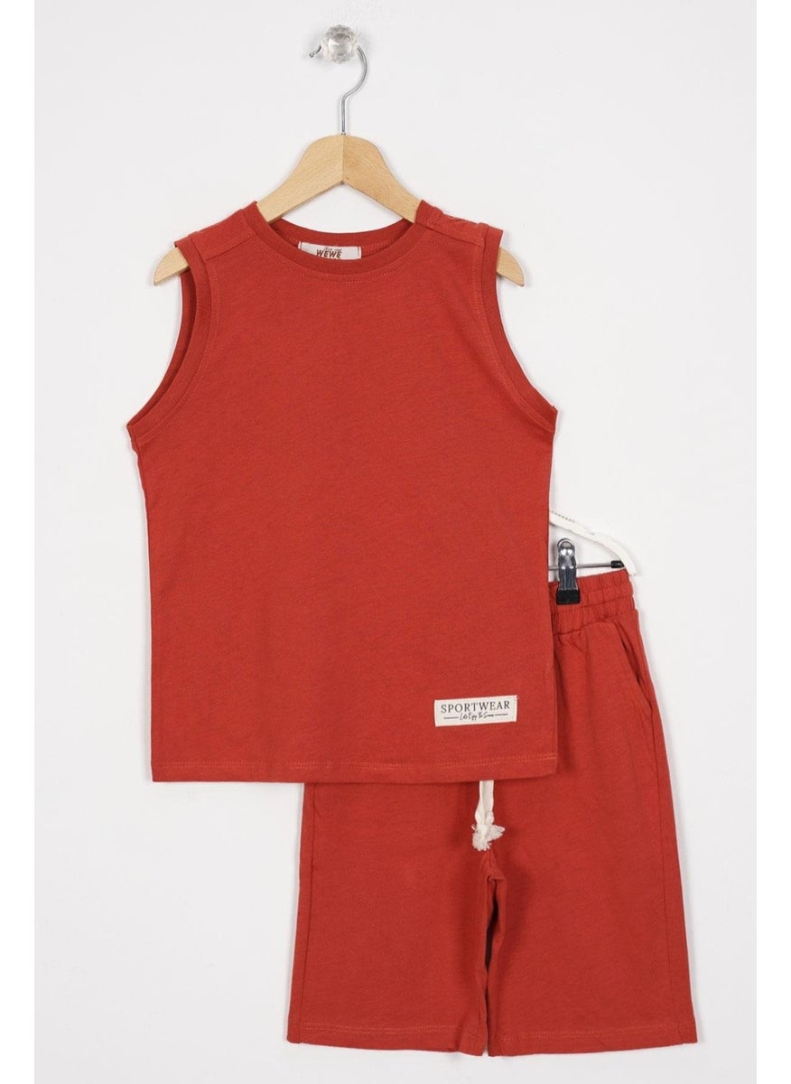 Sport Wear Crest Brick Color Boy's Capri Set