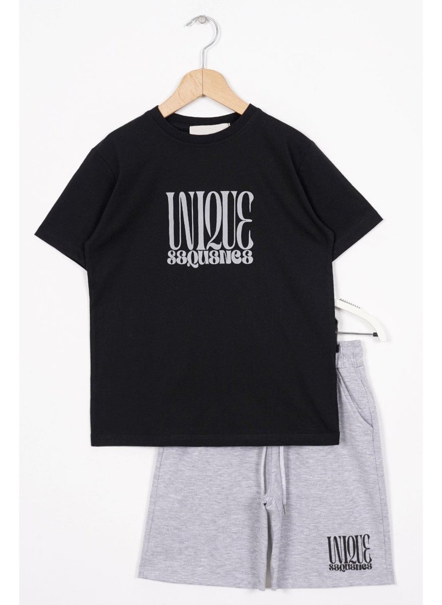 Black Color Boy Shorts Set with Text Print