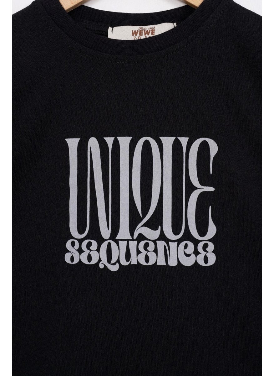 Black Color Boy Shorts Set with Text Print