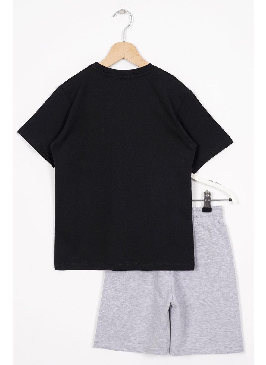 Black Color Boy Shorts Set with Text Print
