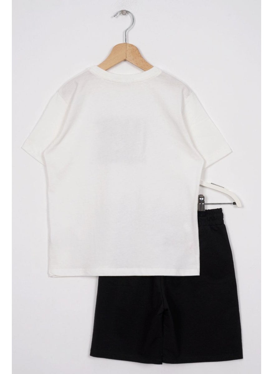 Text Printed Ecru Color Boy Shorts Set