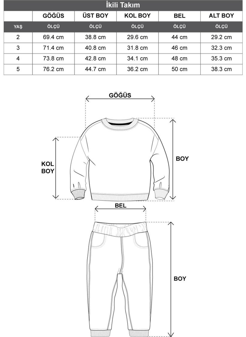 Crew Neck Long Sleeve Embroidered Sleeve and Leg Elastic Mustard Color Boy's Two Piece Suit