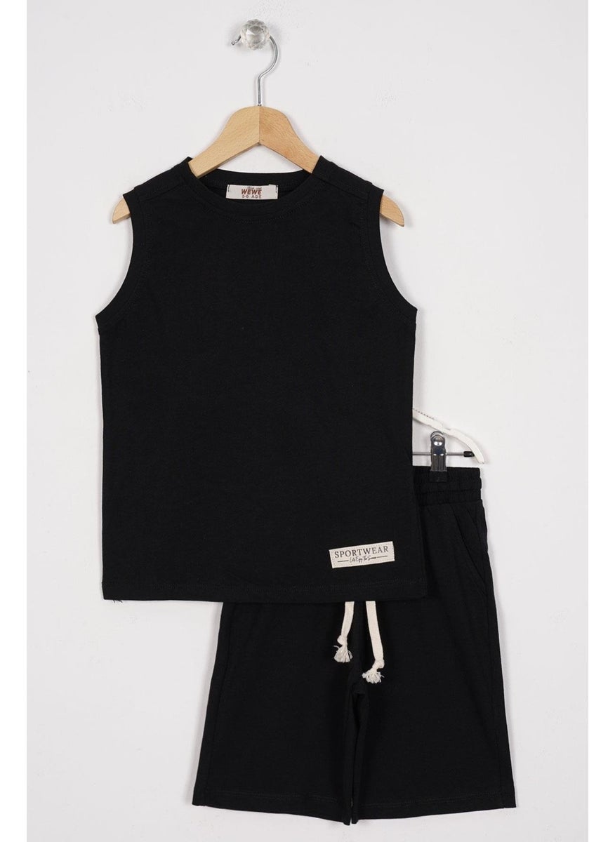 Sport Wear Emblem Black Color Boy Capri Set