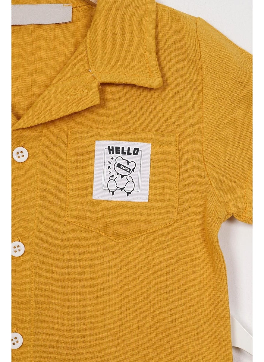 Emblem Detailed Mustard Color Boy Shorts Set