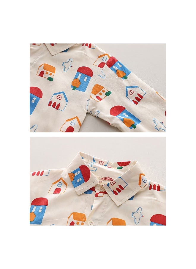 3pcs Yellow Village Theme CardiganShirt and matching Pants set for Toddlers and Kidswinter and all season wear