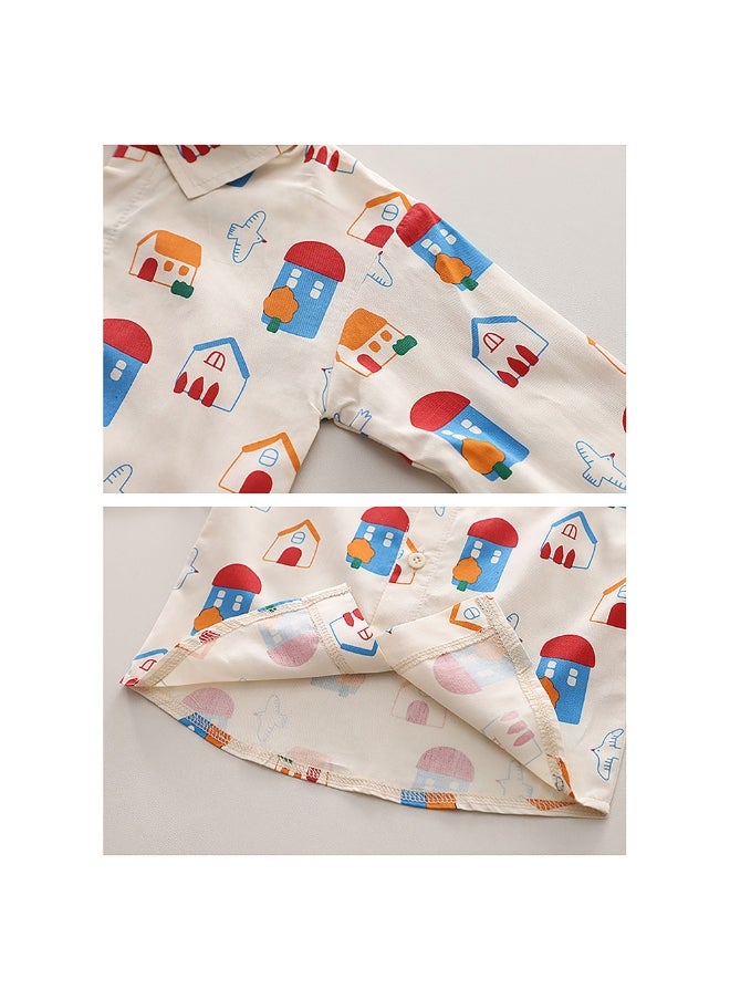 3pcs Green Village Theme CardiganShirt and matching Pants set for Toddlers and Kidswinter and all season wear