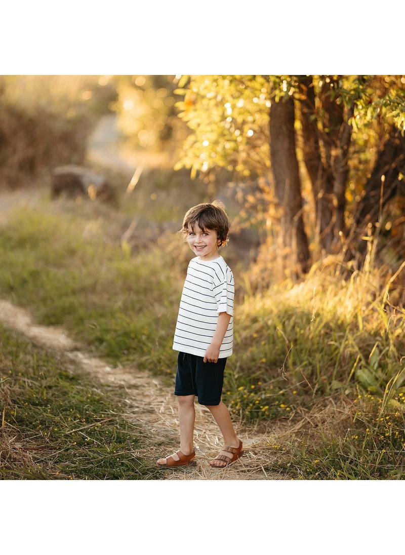 Navy Blue Striped Knitwear Shorts Set