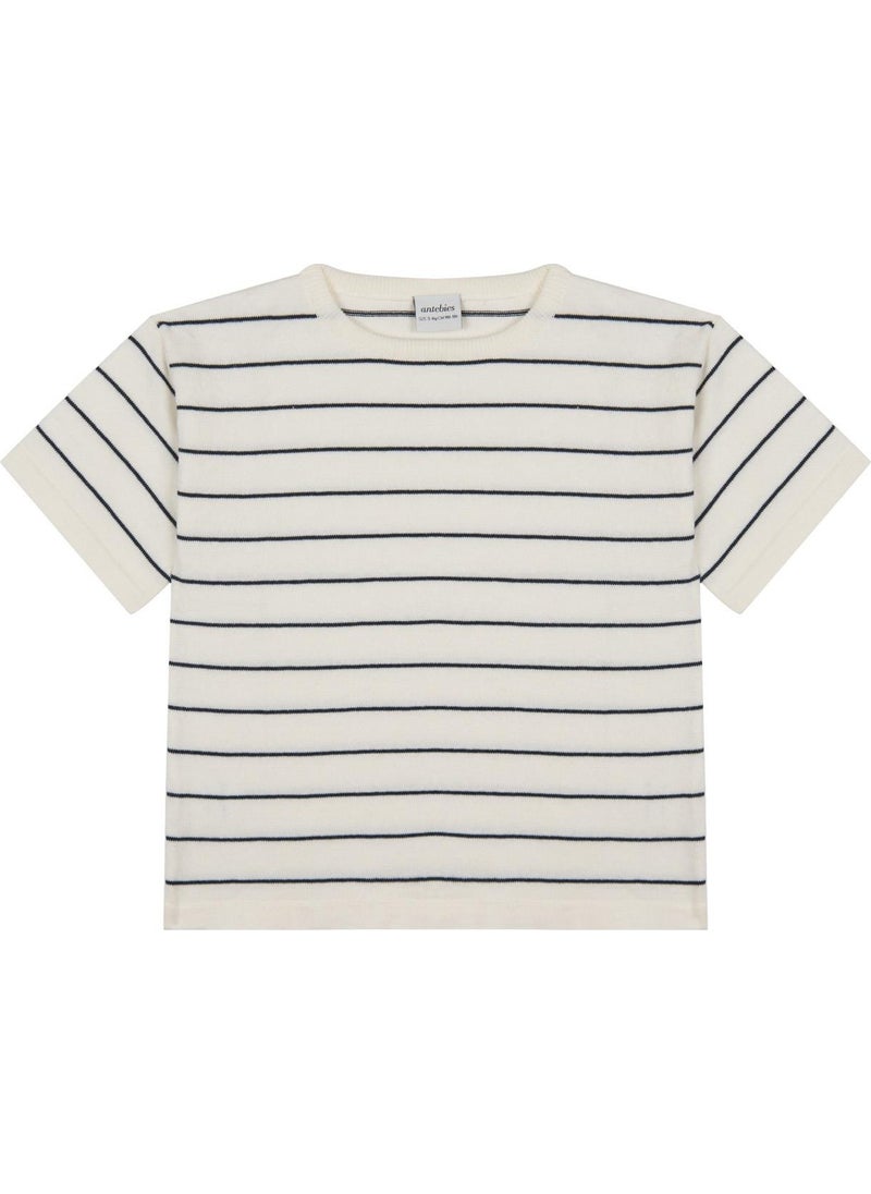 Navy Blue Striped Knitwear Shorts Set