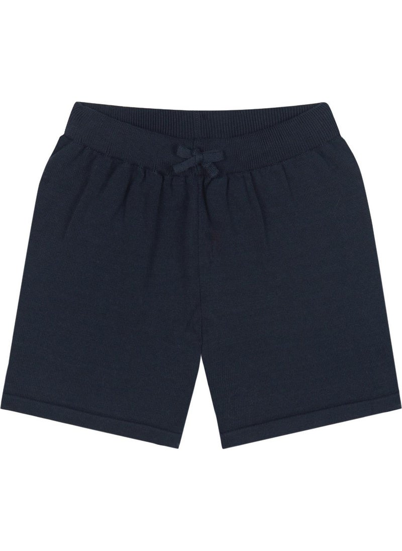 Navy Blue Striped Knitwear Shorts Set