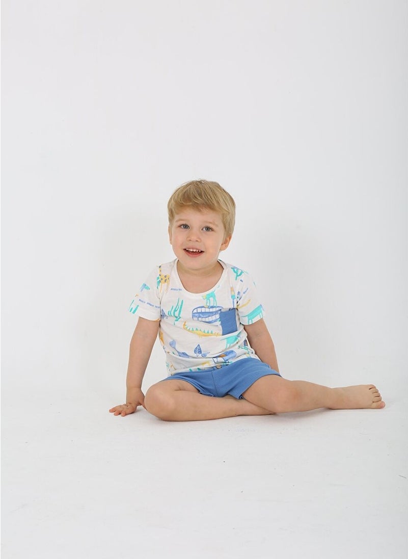 Baby Boy Waffle Patterned Shorts Set 1-4 Years Blue