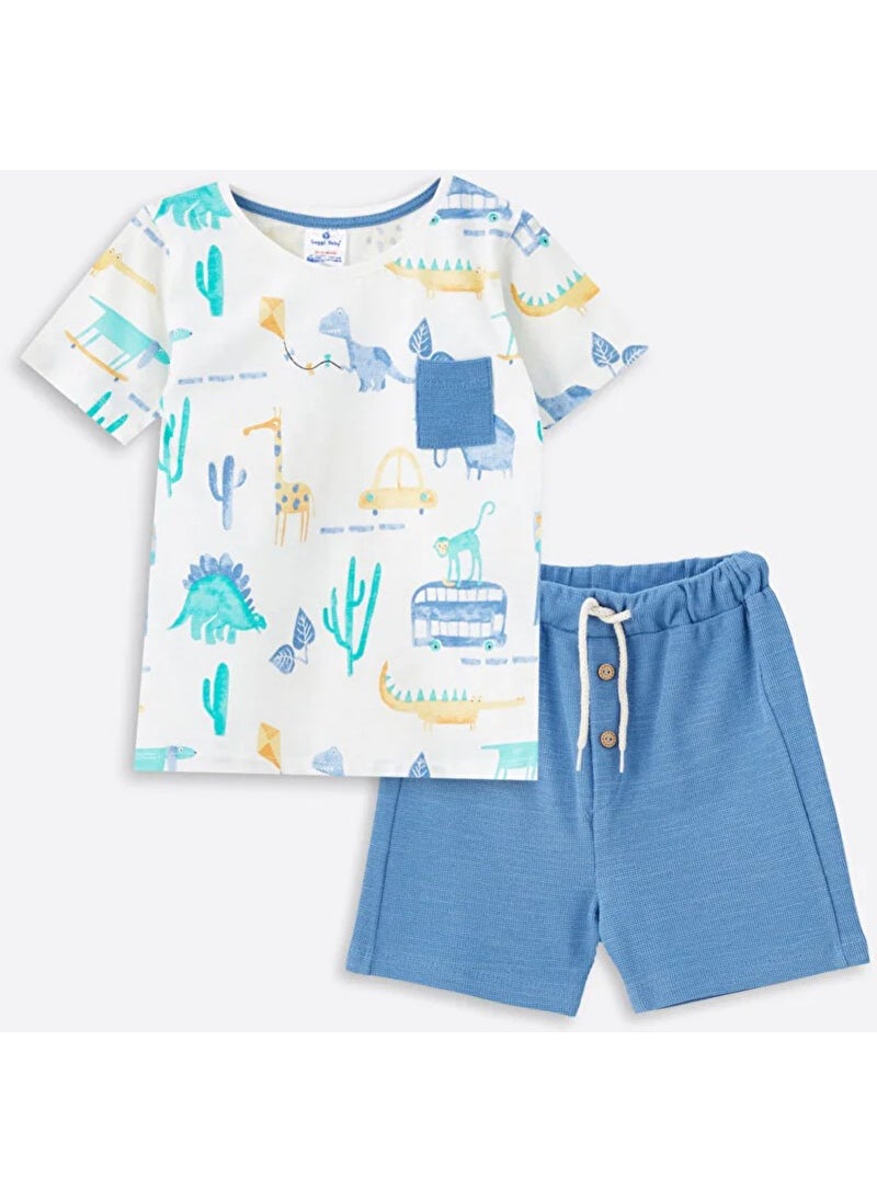 Baby Boy Waffle Patterned Shorts Set 1-4 Years Blue