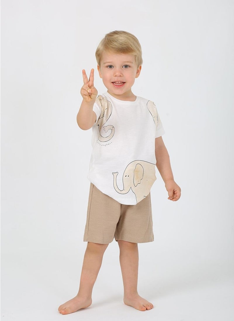 Baby Boy Waffle Patterned Shorts Set 1-4 Years Brown