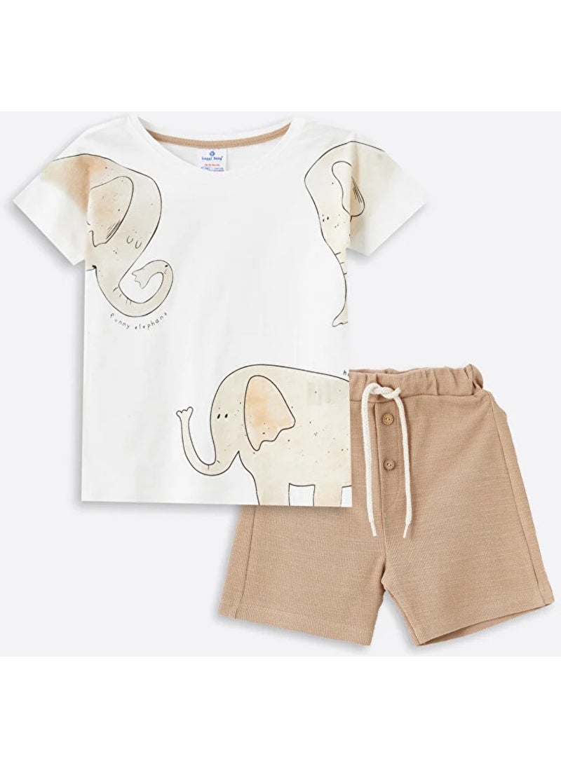 Baby Boy Waffle Patterned Shorts Set 1-4 Years Brown