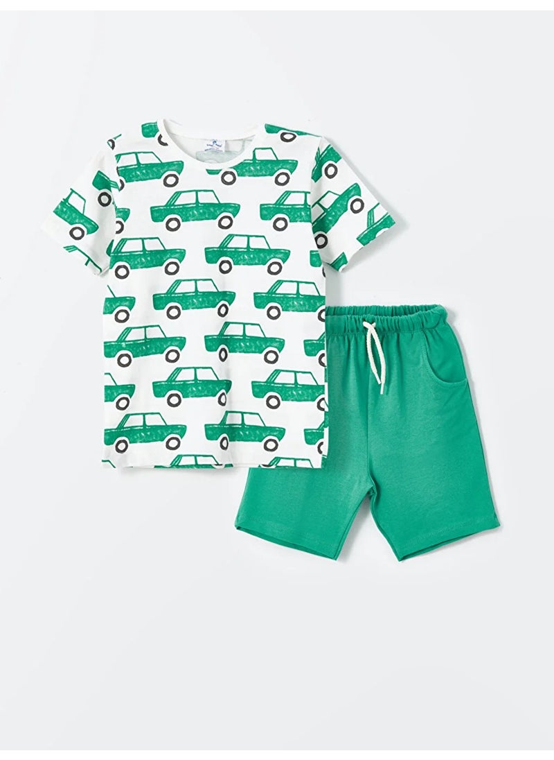 Boy Car Patterned Shorts Set 2-7 Years Green
