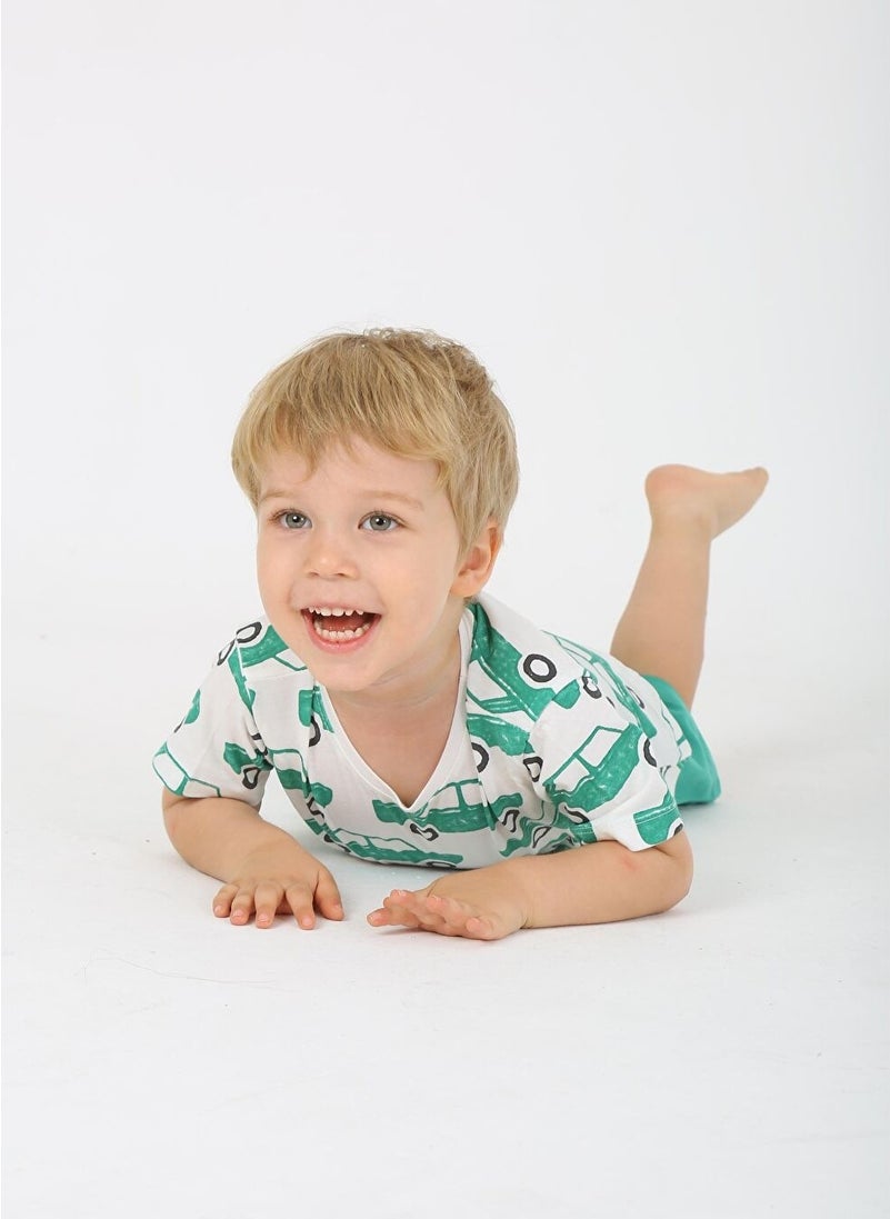 Boy Car Patterned Shorts Set 2-7 Years Green