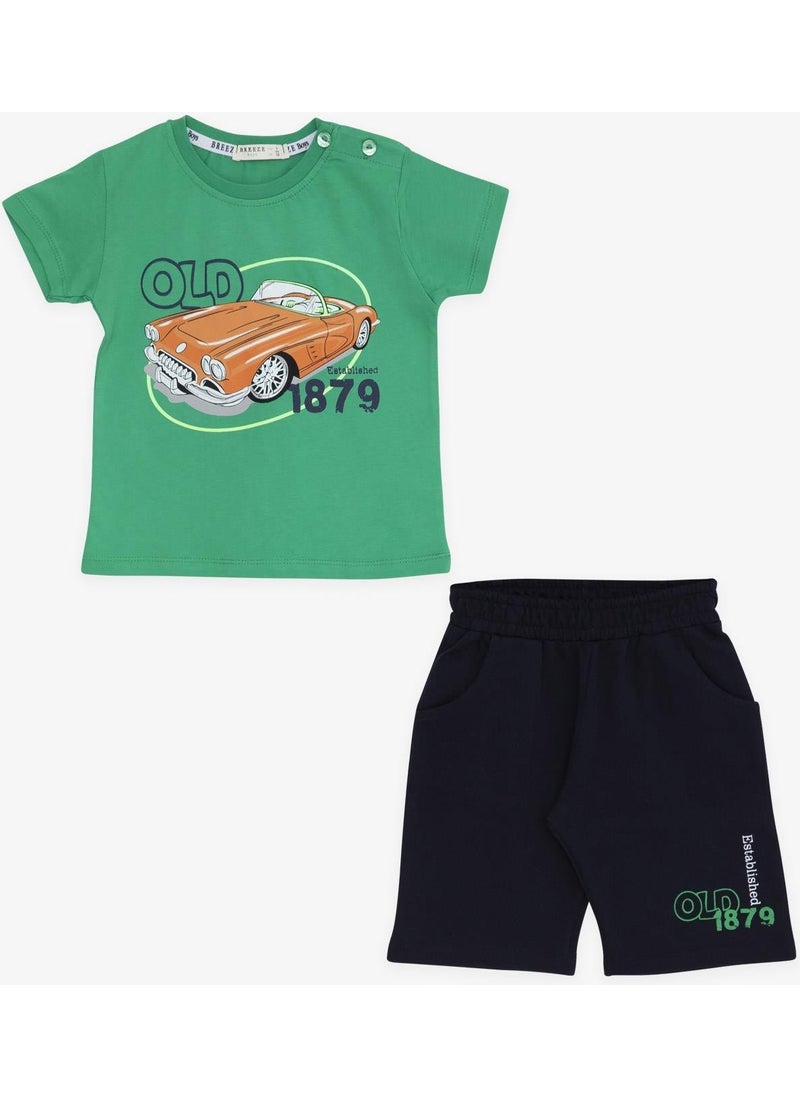 Girls & Boys Boy Shorts Set Antique Car Themed 1.5-5 Years, Green