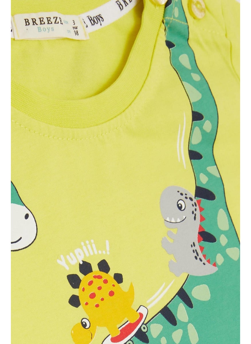 Girls & Boys Boy Shorts Set Happy Dinosaur Family Printed 1-4 Years, Yellow