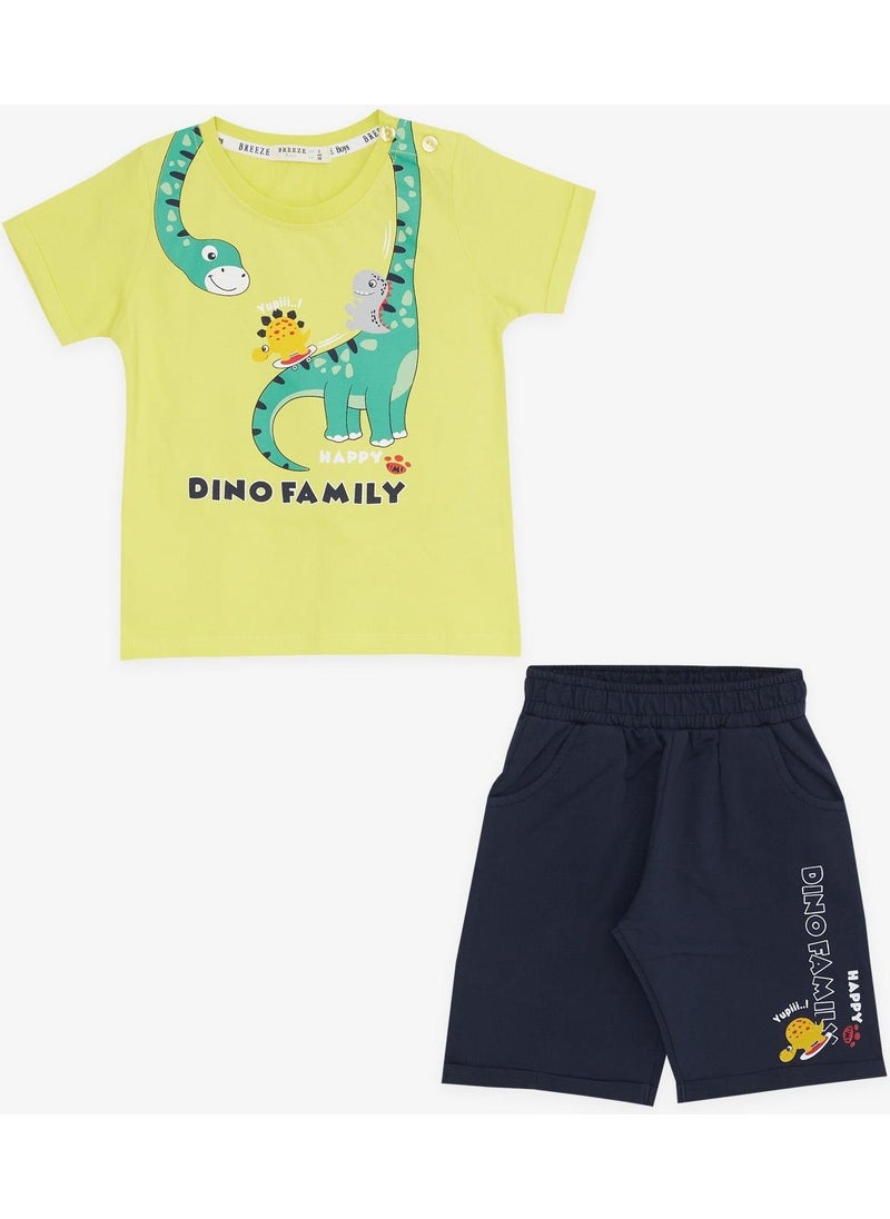 Girls & Boys Boy Shorts Set Happy Dinosaur Family Printed 1-4 Years, Yellow