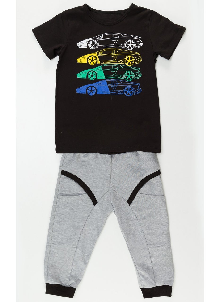 4 Cars Boy T-shirt Capri Shorts Set