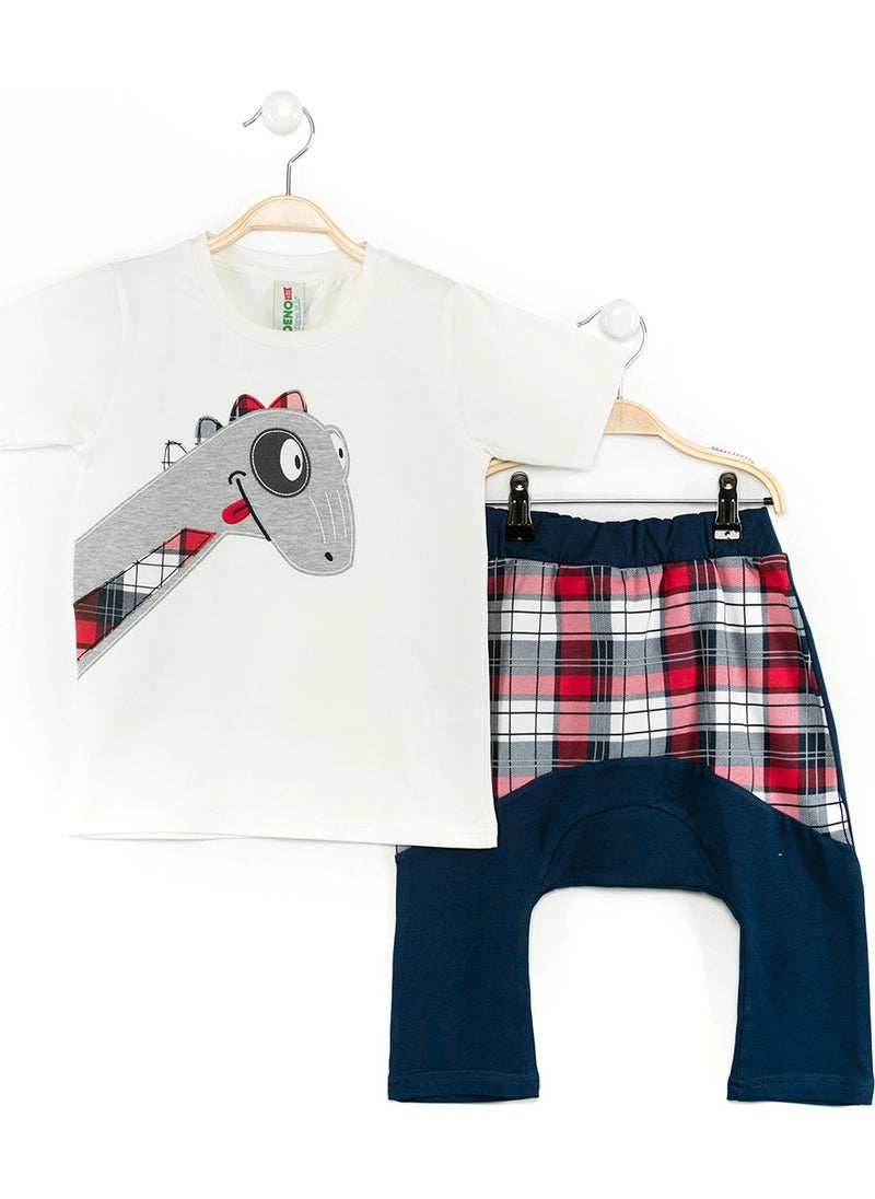 Dino Plaid Boy T-shirt Shorts Set