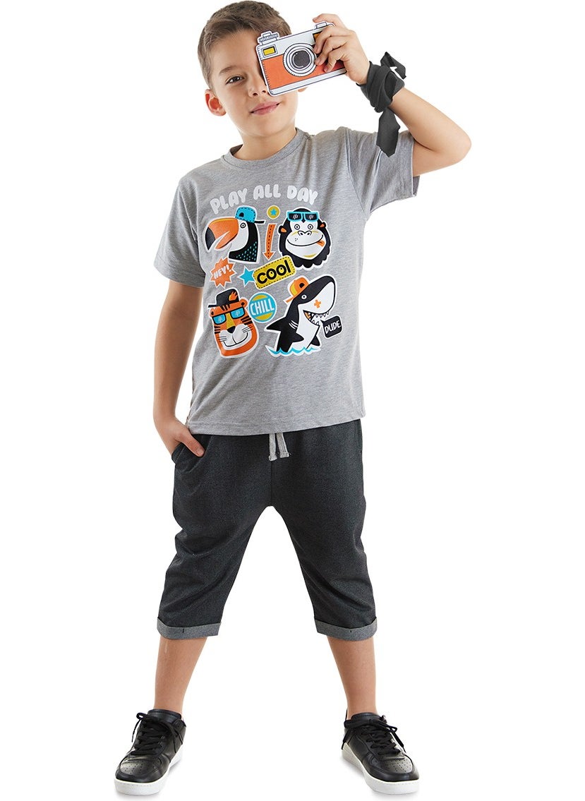 Cool Animals Boy T-Shirt Capri Shorts Set