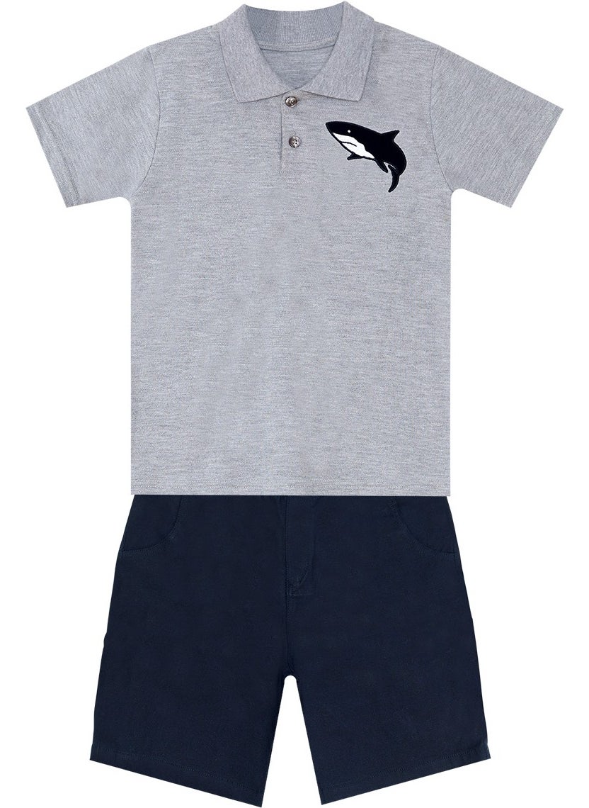 Shark Boy Polo Neck T-Shirt Shorts Set