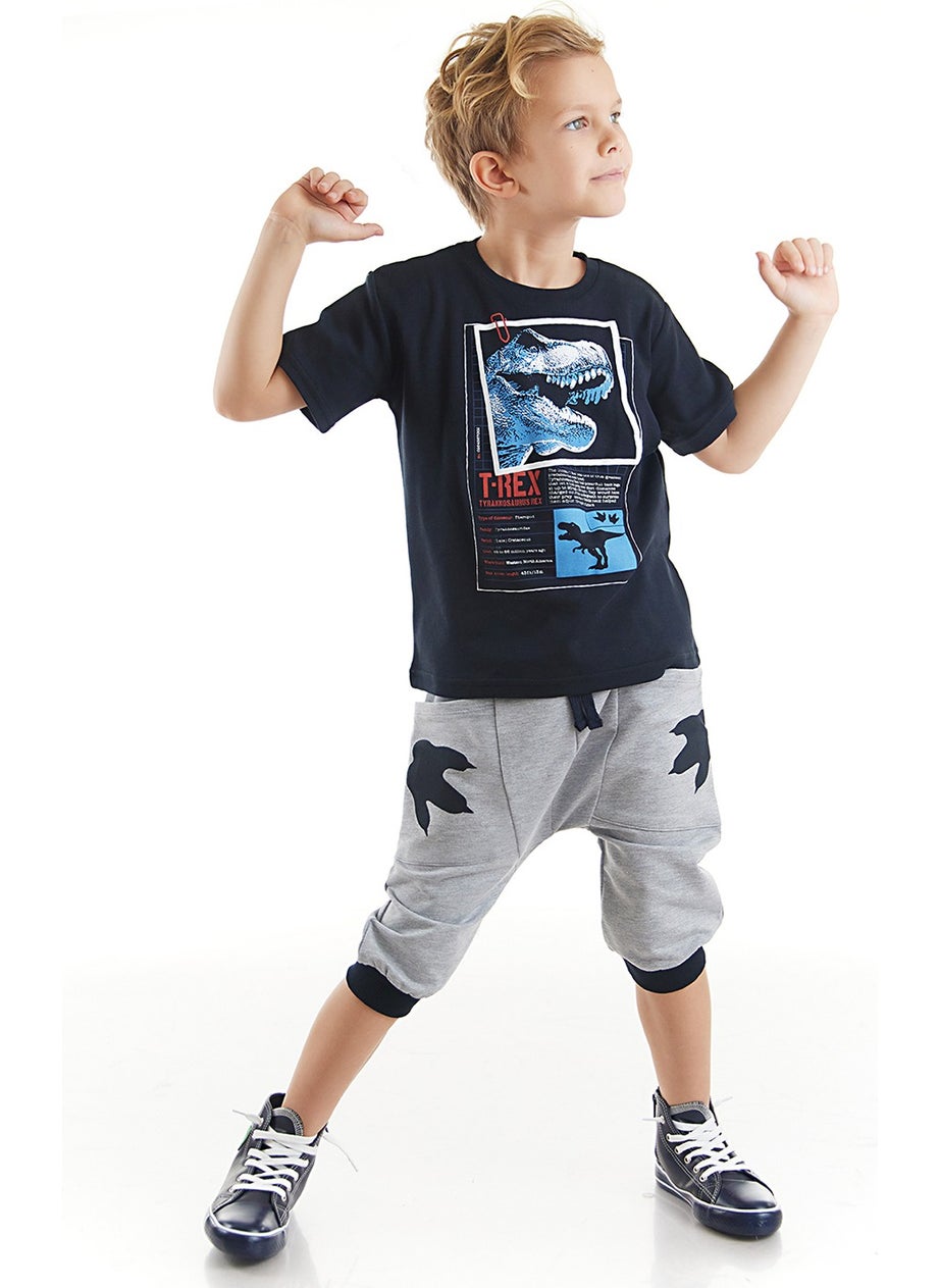 T-rex Info Boy T-shirt Capri Shorts Set