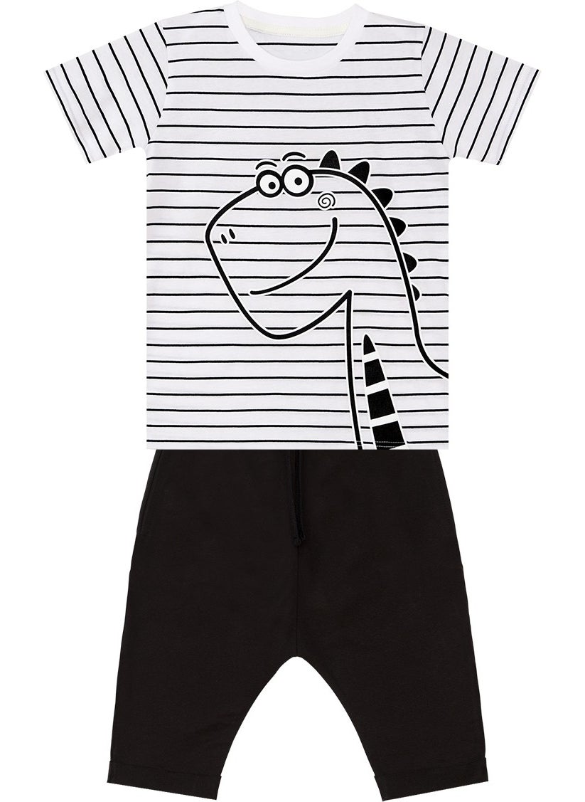 Cute Dino Boy T-Shirt Capri Shorts Set