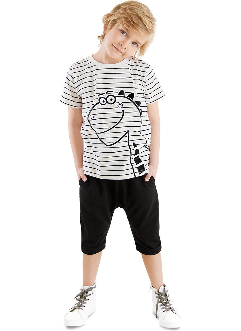 Cute Dino Boy T-Shirt Capri Shorts Set