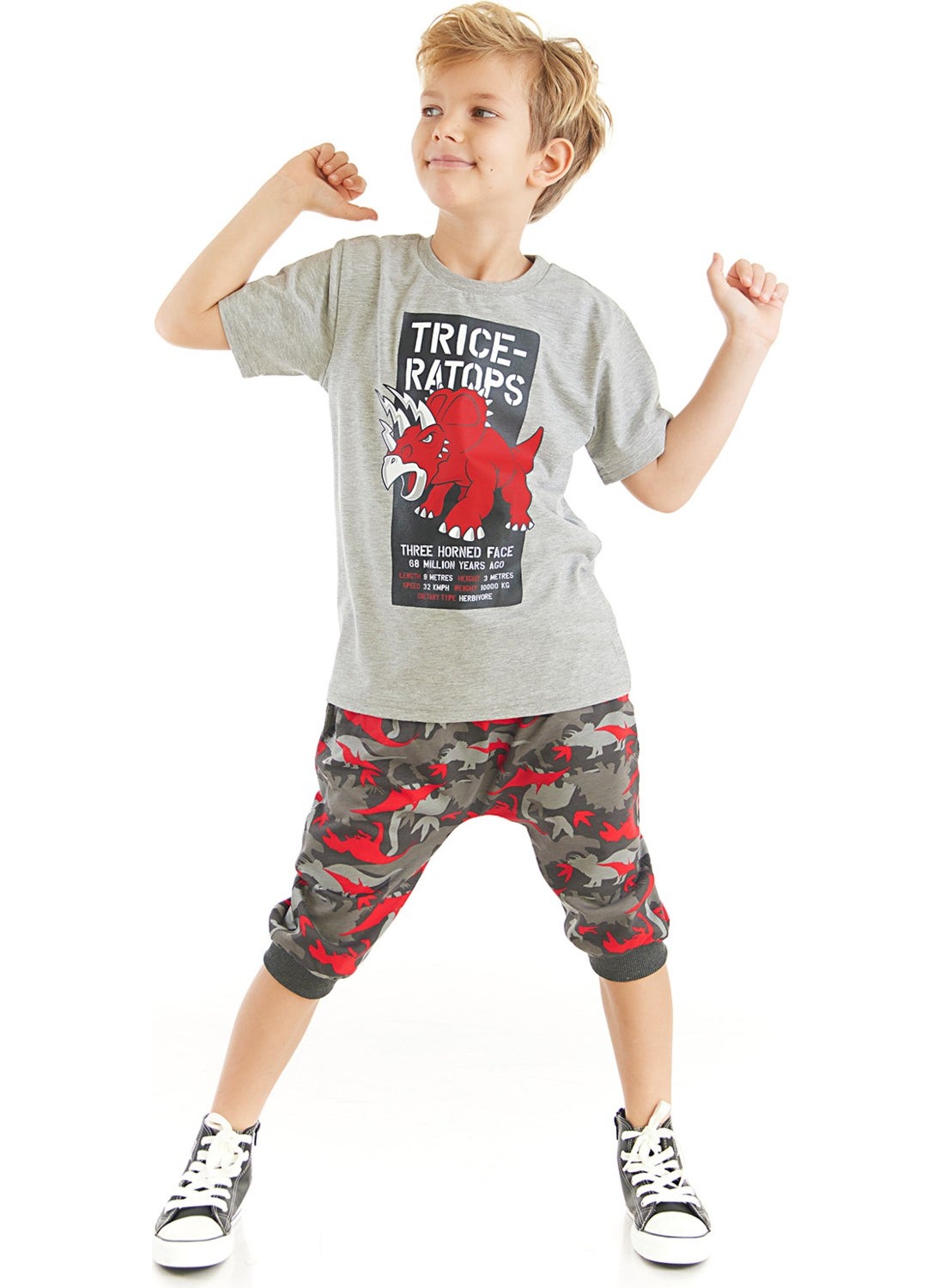 Triceratops Boy T-shirt Capri Shorts Set