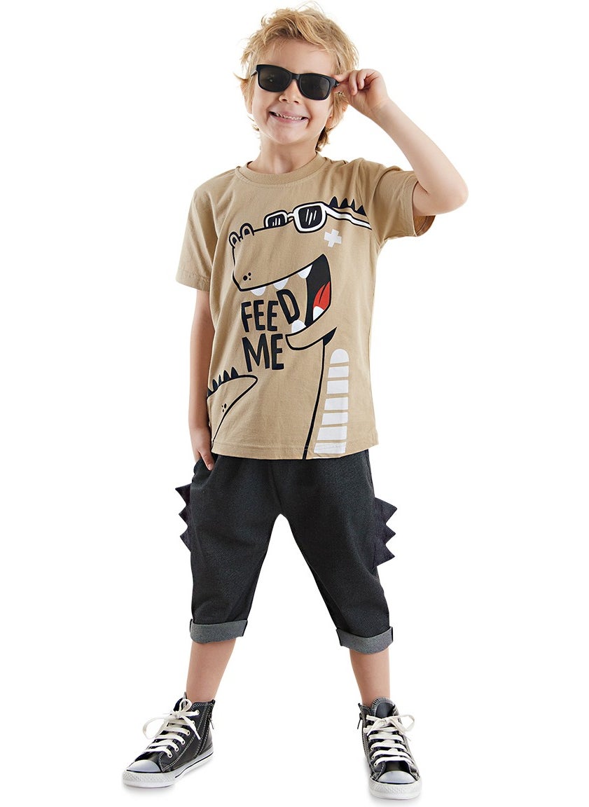 Funny Dino Boy T-Shirt Capri Shorts Set