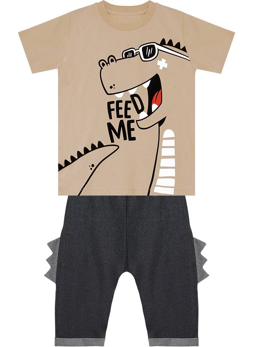 Funny Dino Boy T-Shirt Capri Shorts Set