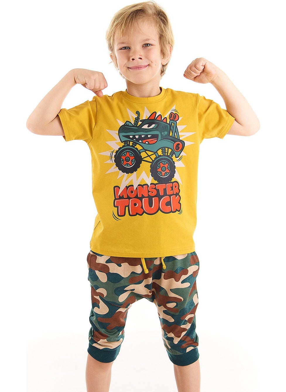 Monster Truck Boy T-shirt Capri Shorts Set
