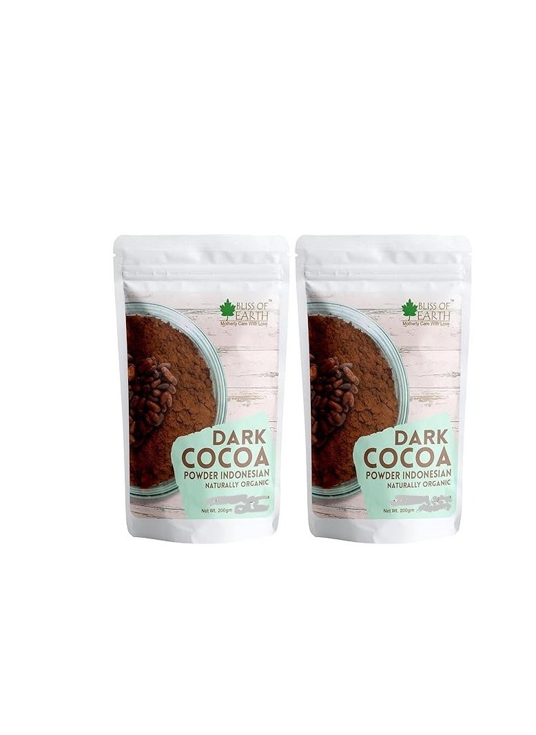 Naturally Organic Dark Cocoa Powder for Baking Chocolate Cake Cookies Chocolate Shake Unsweetened Cocoa 200GM Pack of 2