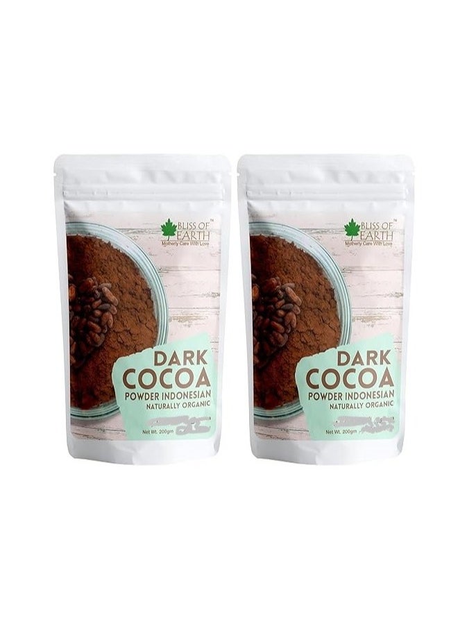 Naturally Organic Dark Cocoa Powder for Baking Chocolate Cake Cookies Chocolate Shake Unsweetened Cocoa 200GM Pack of 2